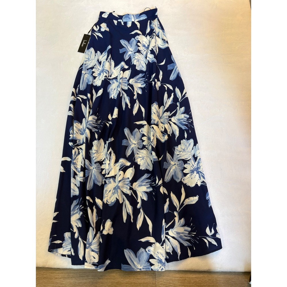 Lulus Navy Blue White Floral Maxi Skirt High Waisted Lily Print XS